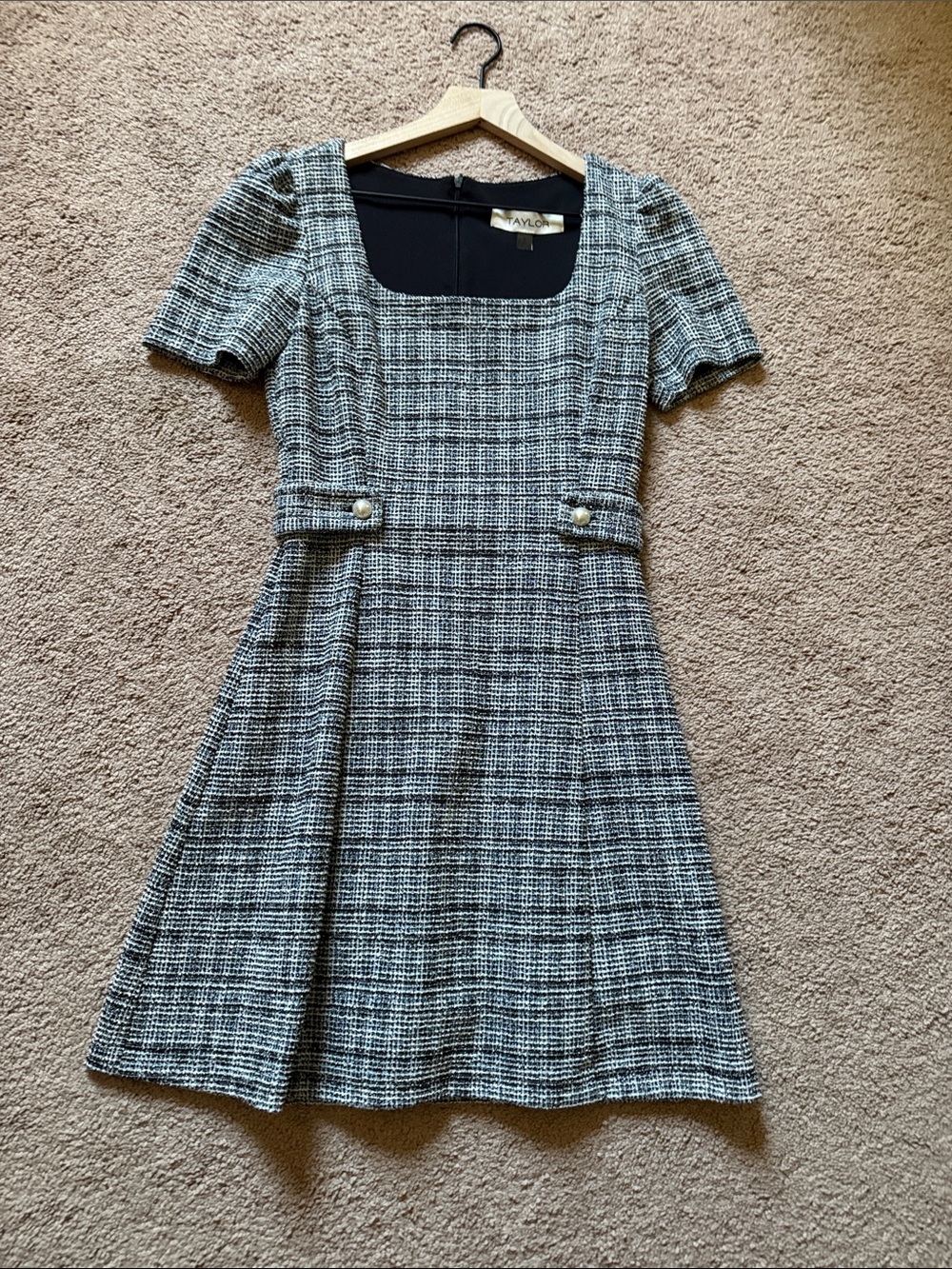 Taylor Black & White Tweed Fit and Flare Mini Dress